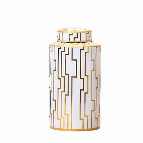 Vase Blanc et Doré Lignes Géométriques