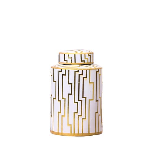 Vase Blanc et Doré Lignes Géométriques