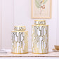 Vase Blanc et Doré Lignes Géométriques