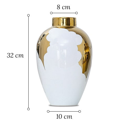 Vase Blanc et Or Motif Feuilles de Houx