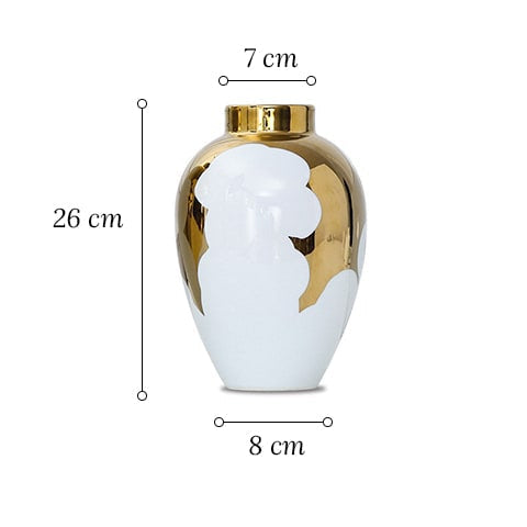 Vase Blanc et Or Motif Feuilles de Houx