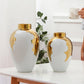 Vase Blanc et Or Motif Feuilles de Houx