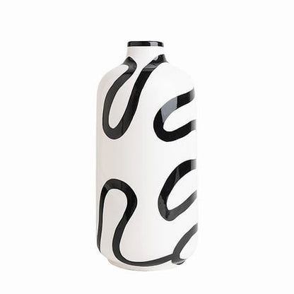 Vase Blanc Lignes Abstraites Noires Design