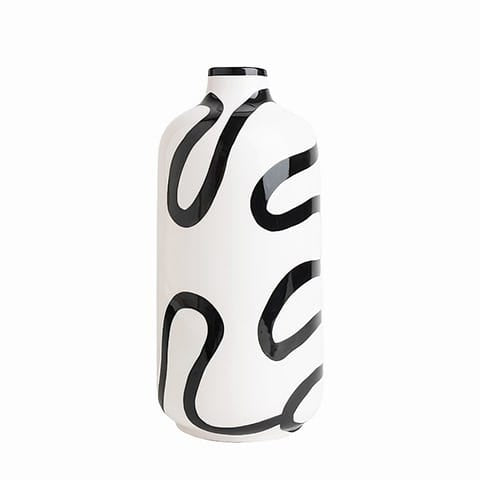 Vase Blanc Lignes Abstraites Noires Design
