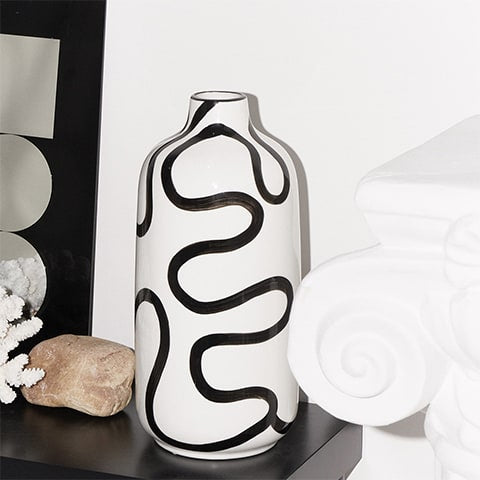 Vase Blanc Lignes Abstraites Noires Design