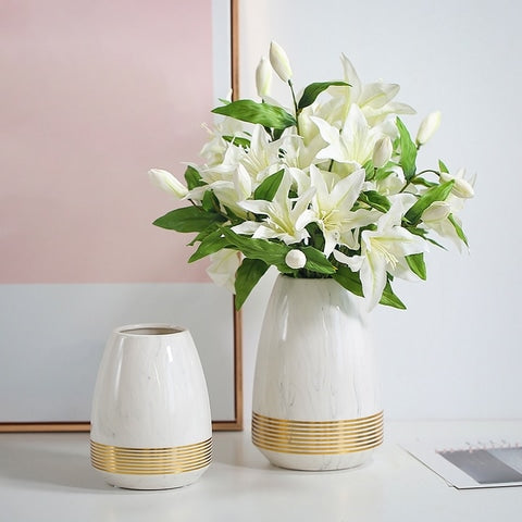 Vase Blanc Marbré Cercles d'Or