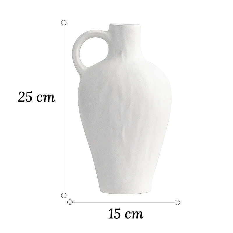 Vase Blanc Moucheté Forme Cruche avec Anse