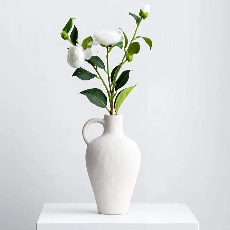 Vase Blanc Moucheté Forme Cruche avec Anse