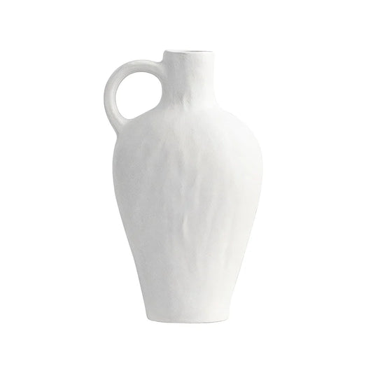 Vase Blanc Moucheté Forme Cruche avec Anse