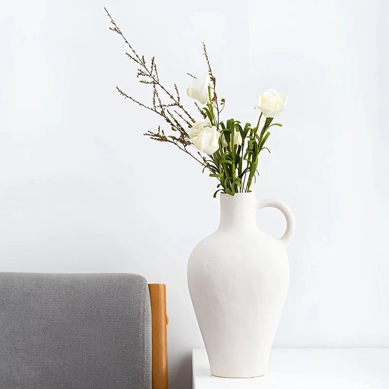 Vase Blanc Moucheté Forme Cruche avec Anse