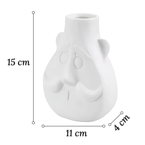 Vase Blanc Visage Monsieur Moustache