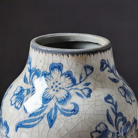Vase Bleu et Blanc Ancien Motif Fleurs