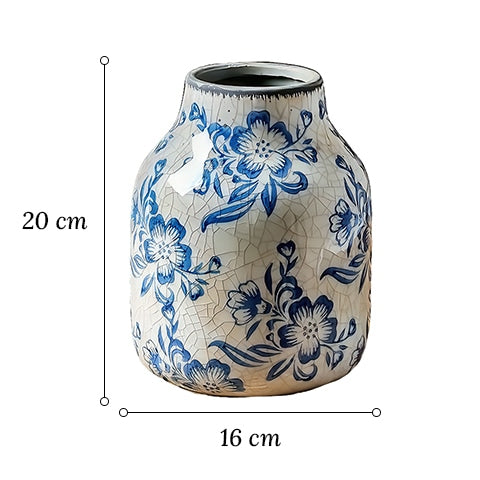 Vase Bleu et Blanc Ancien Motif Fleurs