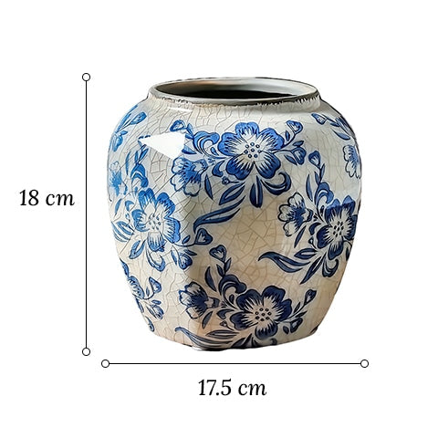 Vase Bleu et Blanc Ancien Motif Fleurs