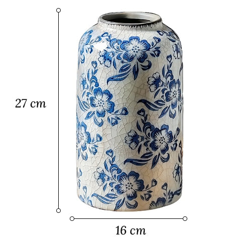 Vase Bleu et Blanc Ancien Motif Fleurs