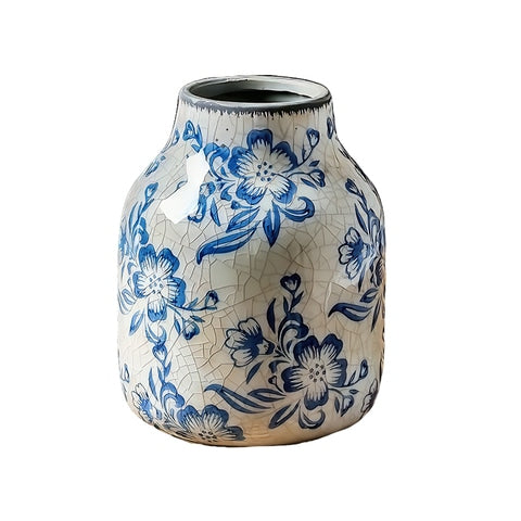 Vase Bleu et Blanc Ancien Motif Fleurs