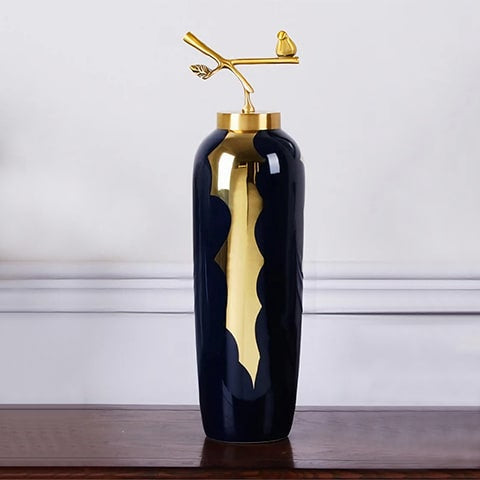 Vase Bleu et Or Moderne Luxueux