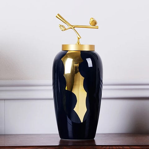 Vase Bleu et Or Moderne Luxueux