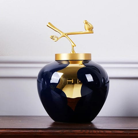 Vase Bleu et Or Moderne Luxueux