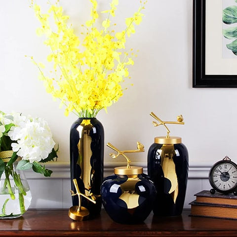 Vase Bleu et Or Moderne Luxueux