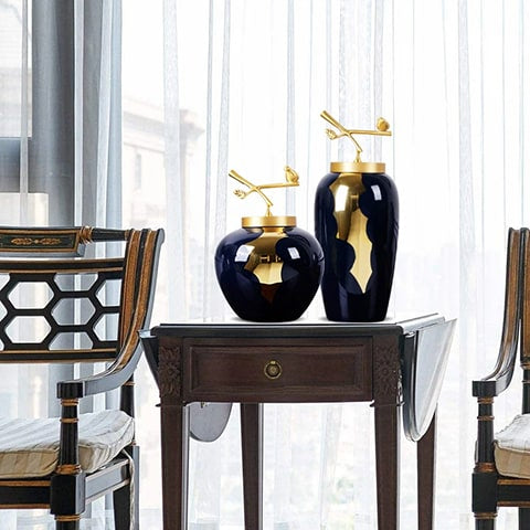 Vase Bleu et Or Moderne Luxueux