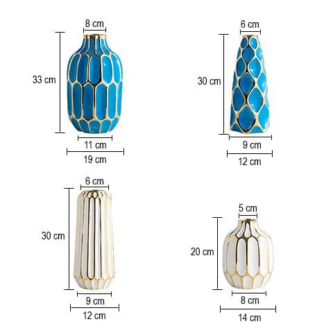 Vase Bleu ou Platine Chic Alvéoles Dorées