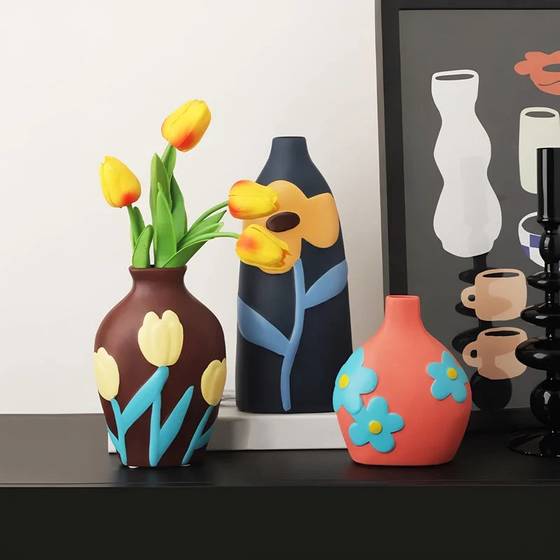 Vase Bohème Peint Motif Fleurs