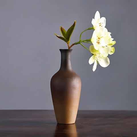 Vase Bouteille en Grès Émaillé Bicolore