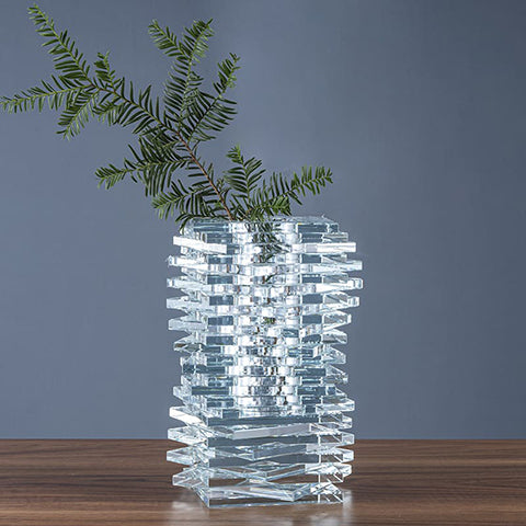 Vase Carrés Superposés Cristal Blanc