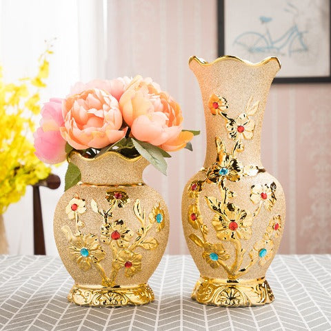 Vase Chic Relief Floral Couleur Or