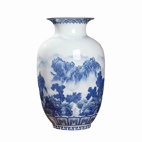 Vase Chinois Ancien Paysage ou Poissons