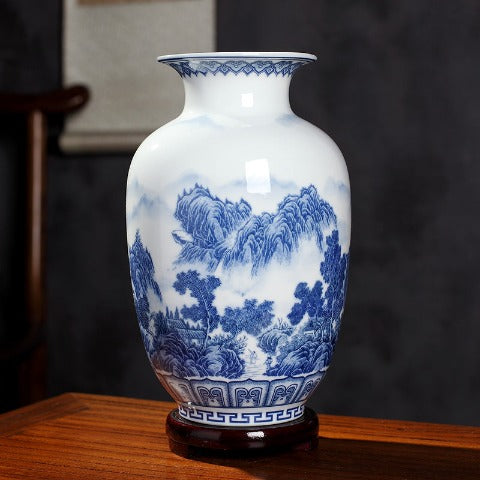 Vase Chinois Ancien Paysage ou Poissons