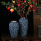 Vase Bleu Chinois Motif Fleurs Col Argenté