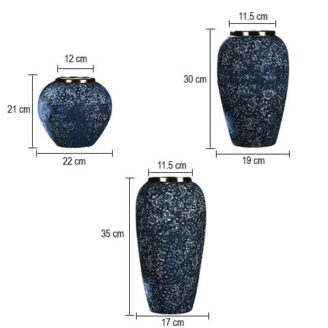 Vase Bleu Chinois Motif Fleurs Col Argenté