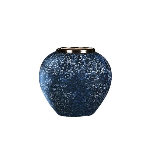 Vase Bleu Chinois Motif Fleurs Col Argenté