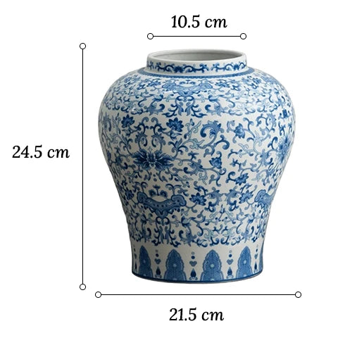 Vase Chinois Bleu et Blanc Motif Fleurs