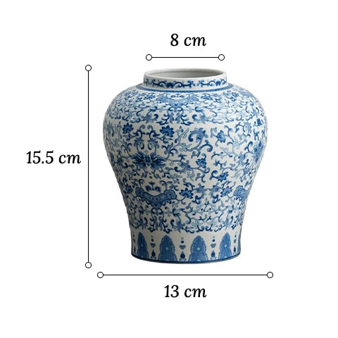 Vase Chinois Bleu et Blanc Motif Fleurs