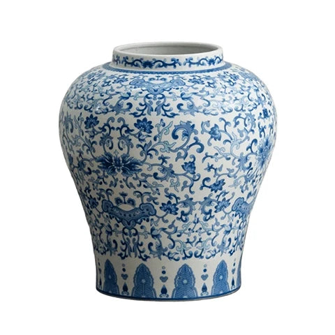 Vase Chinois Bleu et Blanc Motif Fleurs
