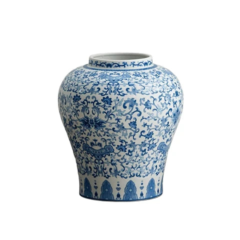 Vase Chinois Bleu et Blanc Motif Fleurs