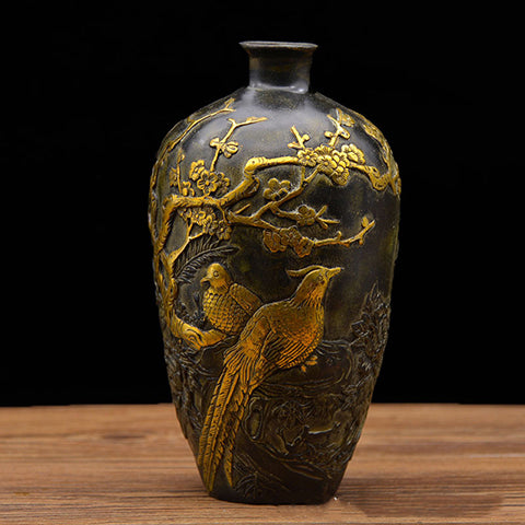 Vase Chinois Motifs Oiseaux Dorés