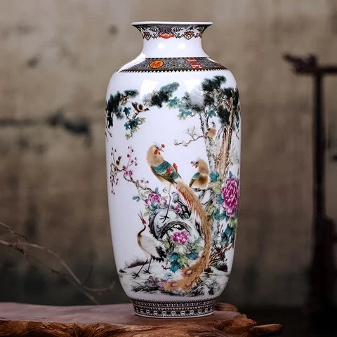 Vase Chinois Peint Motifs Animaux