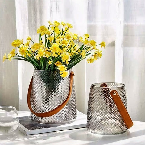 Vase Coloré avec Anse Imitation Cuir