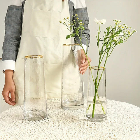 Vase Conique Chic Opalisé Col Doré