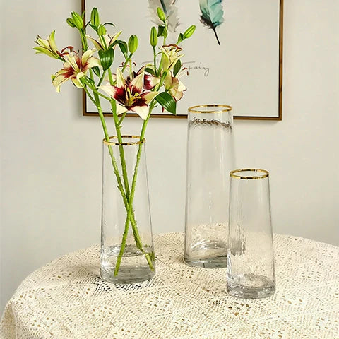 Vase Conique Chic Opalisé Col Doré