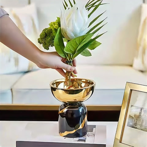Vase Coupelle Noir et Doré