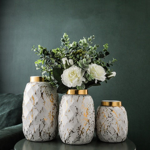 Vase Créatif Blanc ou Noir Doré Effet Marbre