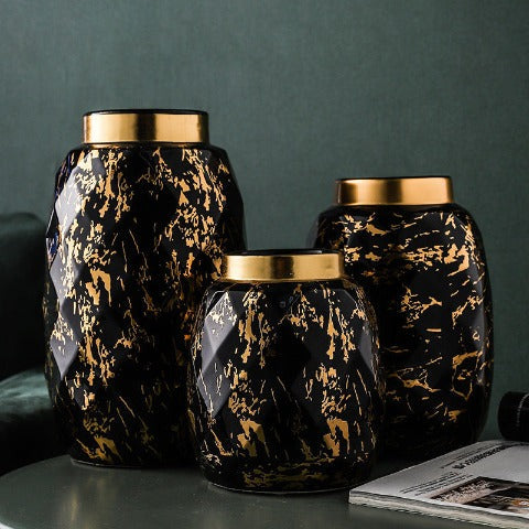 Vase Créatif Blanc ou Noir Doré Effet Marbre