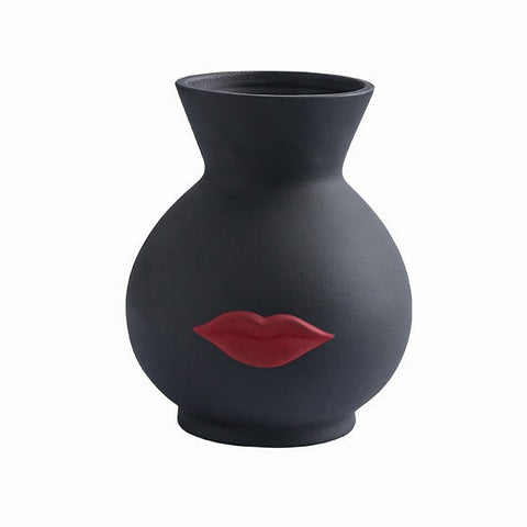 Vase Créatif Blanc ou Noir Lèvres Rouges