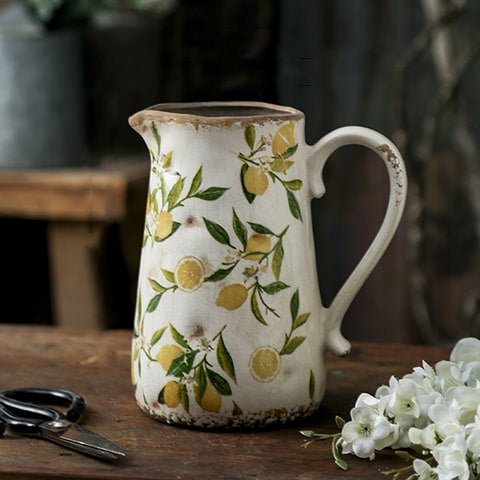Vase Cruche Rétro Motifs Citron ou Rose
