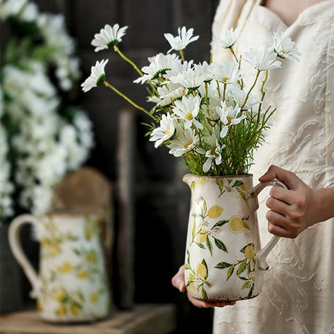 Vase Cruche Rétro Motifs Citron ou Rose